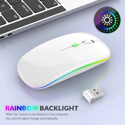 Rechargeable Silent Wireless Mouse LED Backlit Mice PC Laptop Computer Mous 2.4Ghz Receiver Bluetooth Dual Mode Optical Mice