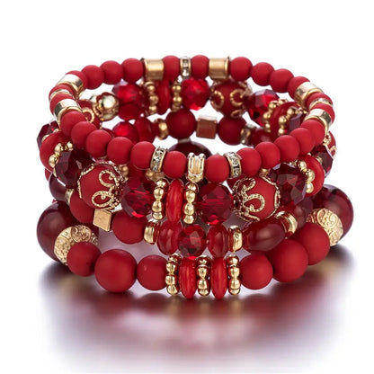 4pcs Boho Crystal Beads Chain Bracelet Set for Women Vintage Heart