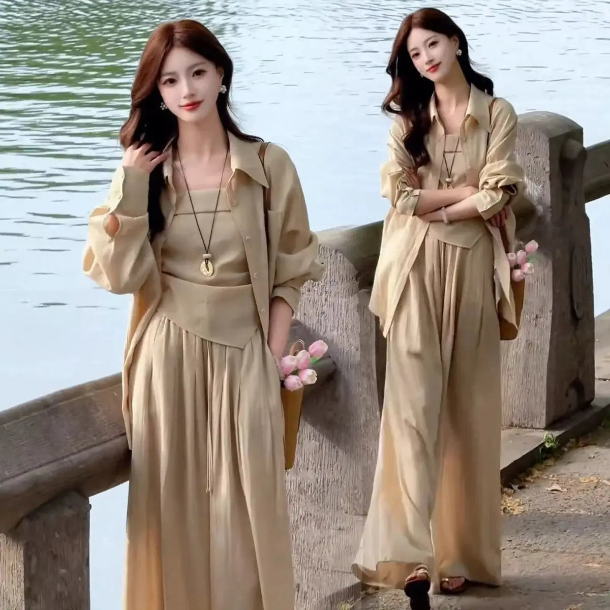 Sunscreen Clothes Shirts Vests Wide-Leg Pants Three-Piece Women's 2026 Spring And Summer New Weekend Travel Versatile Artifact