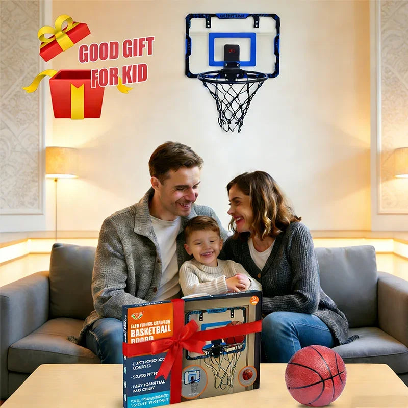Basketball Hoop Wall Mounted, Over Door Indoor Outdoor Hoop Set with Ball for Kids Adults Home Office Training Game