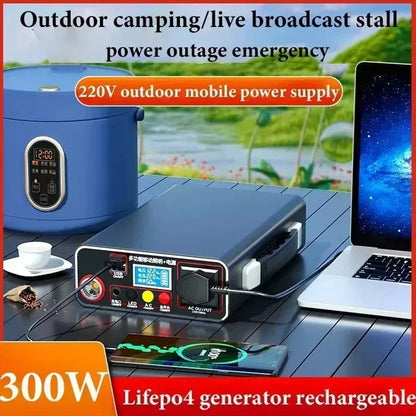 300W Portable Power Station 220V Solar Generator Outdoor Camping Emergency Mobile Power Bank 90000mAh LiFePO4 Backup Battery