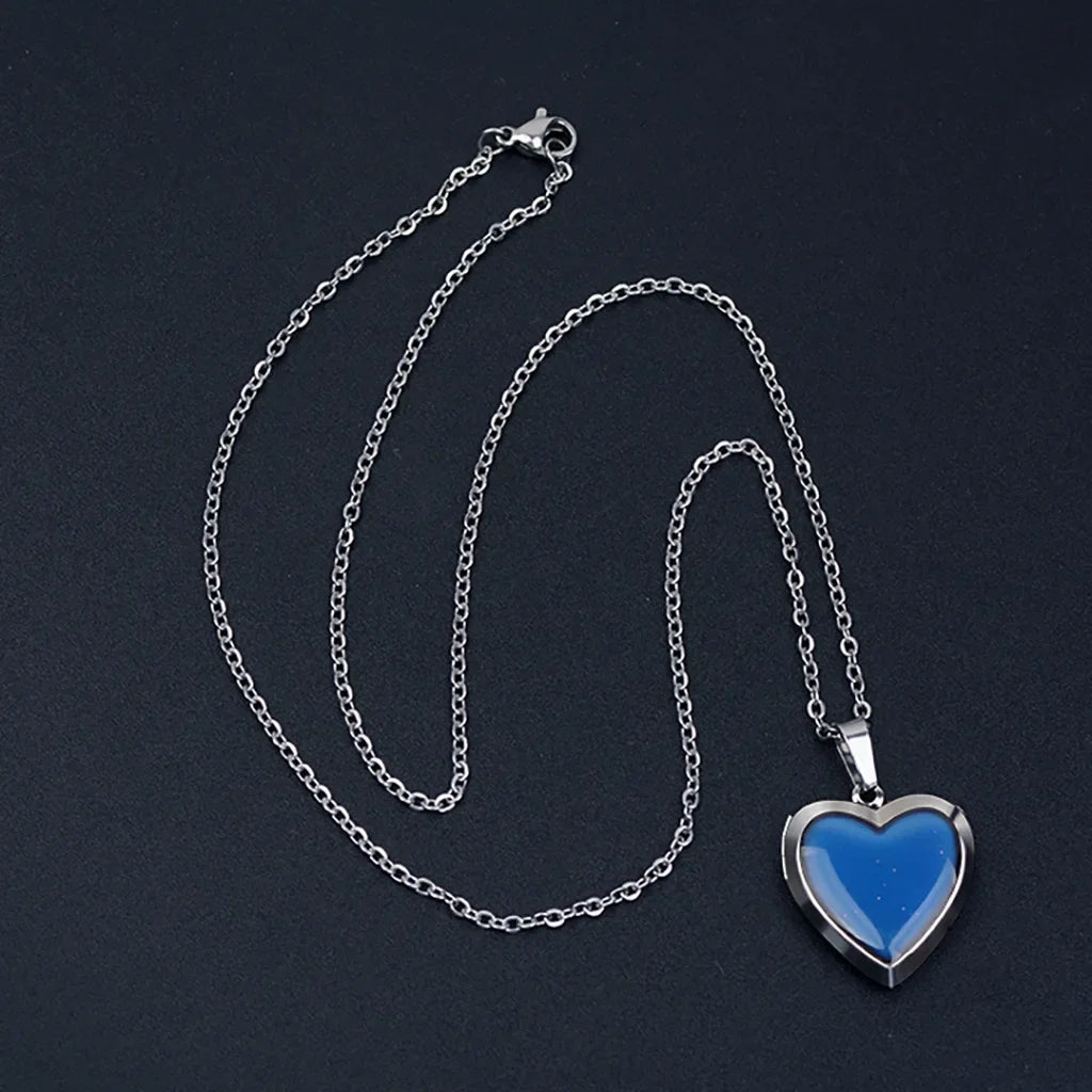 Heart Mood Locket Necklace Color Changing Necklace Temperature Mood Stainless Steel Love Shape Photo Pendant Necklace Jewelry