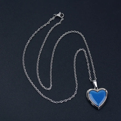 Heart Mood Locket Necklace Color Changing Necklace Temperature Mood Stainless Steel Love Shape Photo Pendant Necklace Jewelry