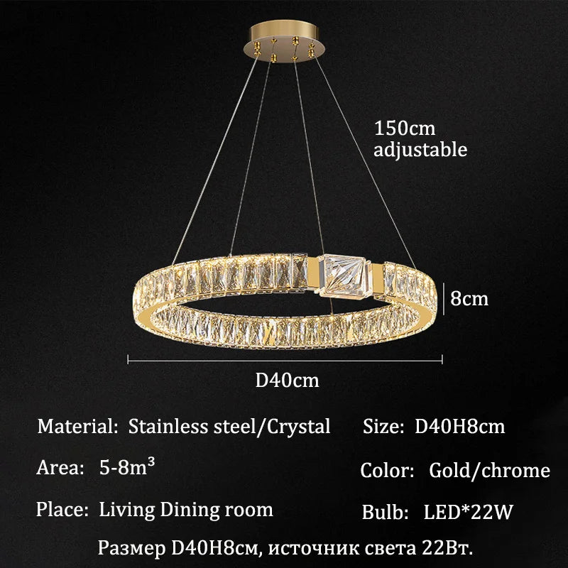 Luxury LED Crystal Ceiling Chandeliers Modern Gold/Chrome Metal Pendant Lights Home Restaurant Hotel Decor Lighting Fixtures