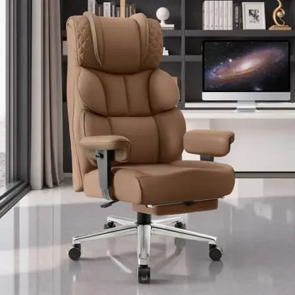 Office Desk Chair, Big and Tall Leather Gaming Chair with Footrest, Ergonomic Comfy Executive High-Back Reclining Computer