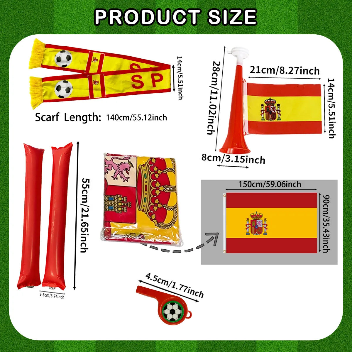 1set/5pcs Multi-ltem Party Favor Packs for Cheering Soccer - Whistle, Country Scarf, Thunder Sticks, Horn Flag, Flag to Support