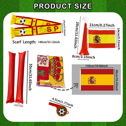 1set/5pcs Multi-ltem Party Favor Packs for Cheering Soccer - Whistle, Country Scarf, Thunder Sticks, Horn Flag, Flag to Support