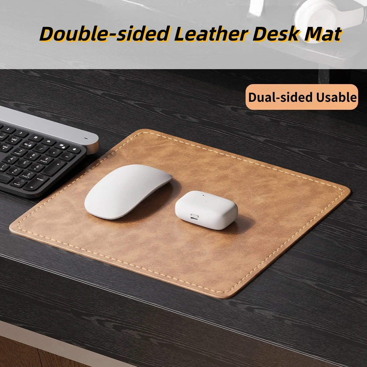 Double-sided Two-tone PU Desk Mat, Reversible Waterproof Oil-proof Leather Pad for Laptop & Mouse