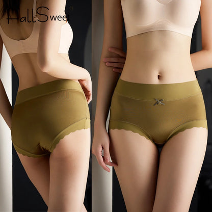 FallSweet 3Pcs Ice Silk Panties for Women Seamless High-Rise Briefs Plus Size Underwear Boyshort Sexy Lingerie for Everyday Wear