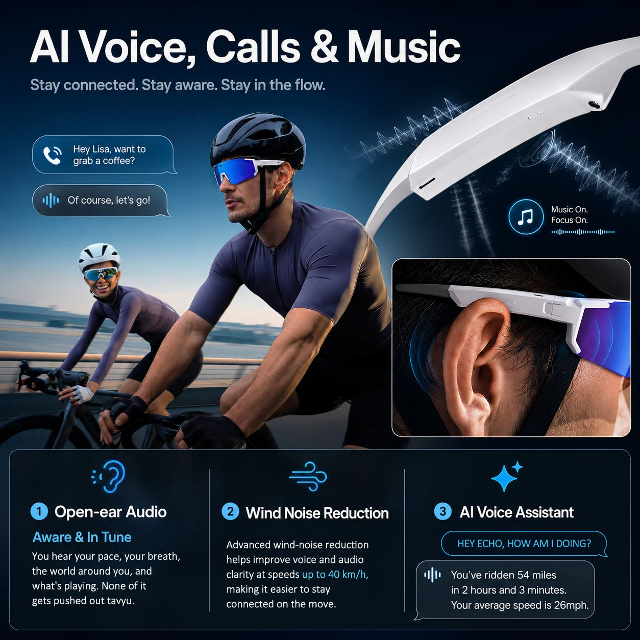 World Premiere 2026 New AI Camera Glasses 4K 60FPS HD Shooting Bluetooth Call Voice Assistant UV400 Sports Smart Glasses Cycling