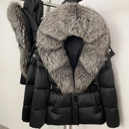 OFTBUY New Fashion Winter Clothes Women Duck Down Coat with Big Natural Fur Collar Belt Hooded Real Fox Fur Puffer Jacket Female