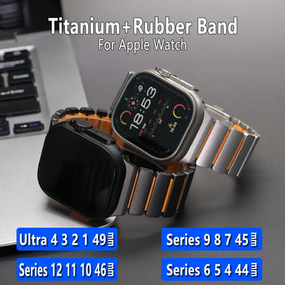 Titanium Fluororubber Strap for Apple Watch Ultra 4 3 2 49mm Series 12 11 10 46mm Magnetic Band for Iwatch 9 8 7 45mm 6 SE3 44mm
