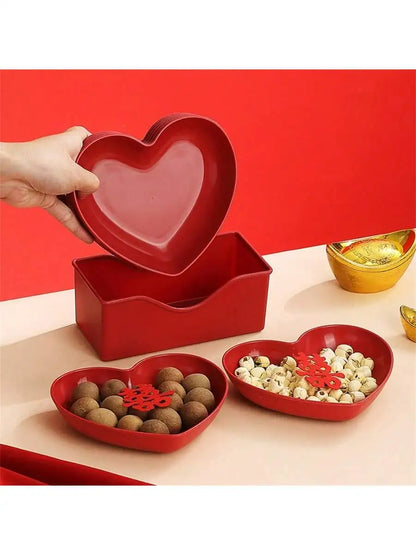 1/5/10/20pcs Plastic Heart Shaped Dinner Plate Set - Red And Pink Heart Themed Fruit Snacks Plate,Suitable For All Parties