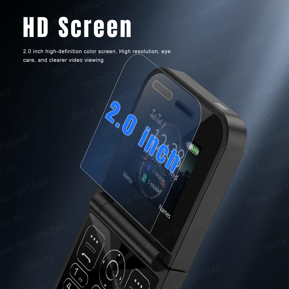 SERVO Classic Small Flip Mobile Phone 2G Dual SIM Card Blacklist Speed Dial 2.0" Screen 180° Fold Button Cellphones New Upgrade