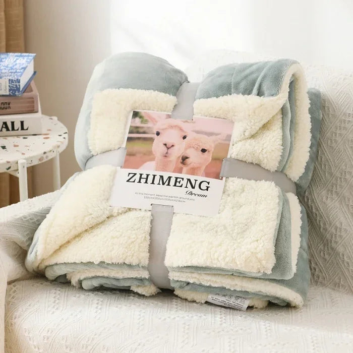 Lamb wool flannel blanket Nordic light luxury style quilt blanket Double layer thickened blanket