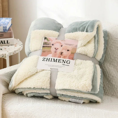 Lamb wool flannel blanket Nordic light luxury style quilt blanket Double layer thickened blanket