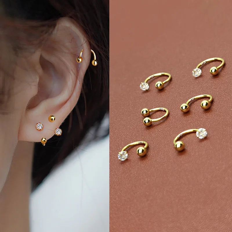 2pcs Stainless Steel Crystal CZ Tragus Piercing Helix Studs Earrings