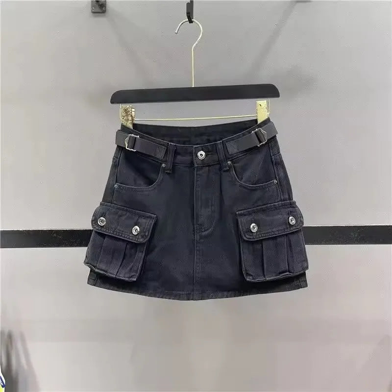 Women's Premium Denim Skirt Button Front High Rise Jean Skirt for Casual Wear Travel Shopping and Daily Outfits