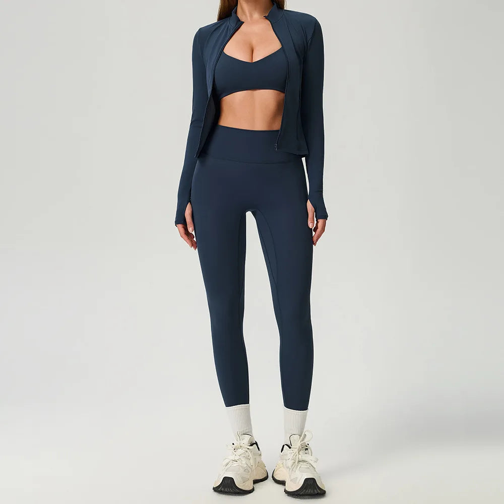 Fitness Suit 2PCS Women Tracksuit Sports Zipper Long Sleeve Yoga Set Gym Clothes Flared Pants Sportswear Female Workout Clothes
