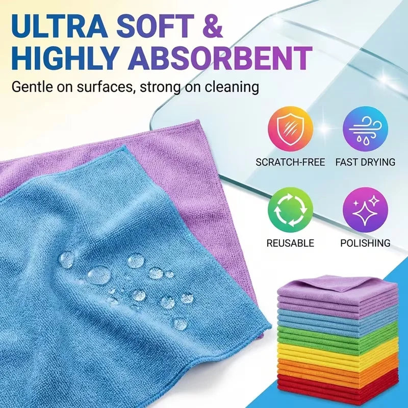 40/20/15/10/5pcs multi-purpose ultra-fine fiber cleaning towels, reusable cleaning cloth - absorbent, durable, fast drying