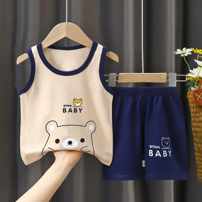 Summer Children's Vest Set Pure Cotton Baby Sleeveless Vest 2-piece Clothes Boy's Clothing Set Baby Toddler Clothing For Boy