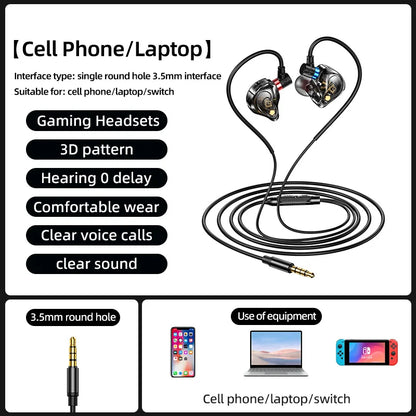 Gaming Earbuds 9D Surround Sound Type C&3.5mm Wired Earphones In Ear Headphones Noise Reduction Headsets for Samsung In HD Mic