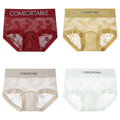 4PCS Women Seamless Panties Transparent Briefs Plus Size Lace Antibacterial Panties