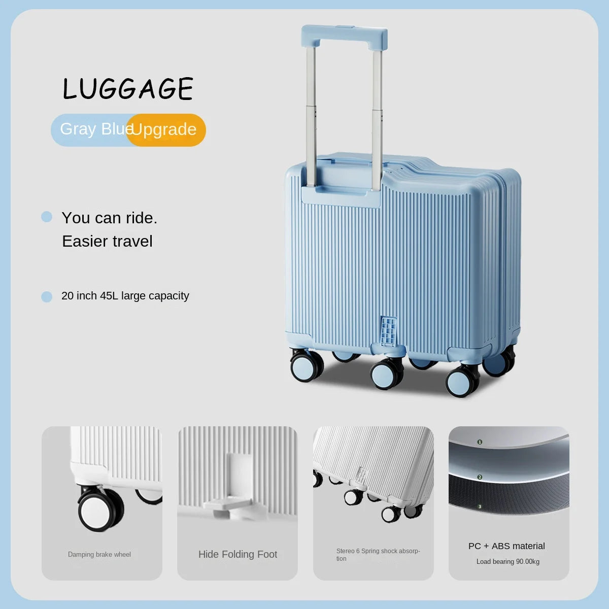 Children Luggage Suitcase for Boys and Girls Ride-On for Airplanes 20-inch Carry-On Suitcase Combination Lock Short Trip Family