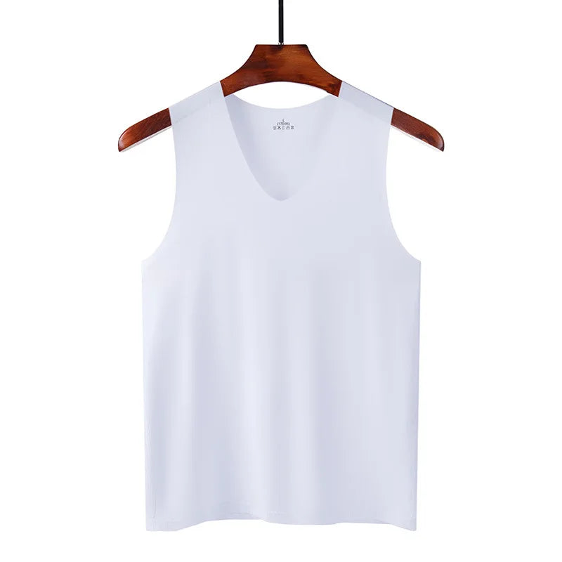 1pcs Summer Mens Vest Ice Silk Seamless Fitness Slim-fit Breathable Underwear Youth Sports Hurdle Sleeveless Undershirt Male Top
