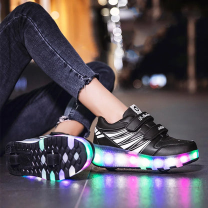 Boys and Girls Roller Skates Tow Wheels Shoes Glowing Light LED Children Fashion Luminous Sport Casual Wheelys Skating Sneakers