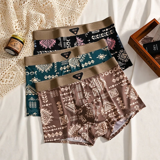 3Pcs Boxer Shorts Men's Underwear Ice Silk Underpants Sexy Panties 3A Antibacterial Breathable Elastic Lingerie Plus Size L-6XL