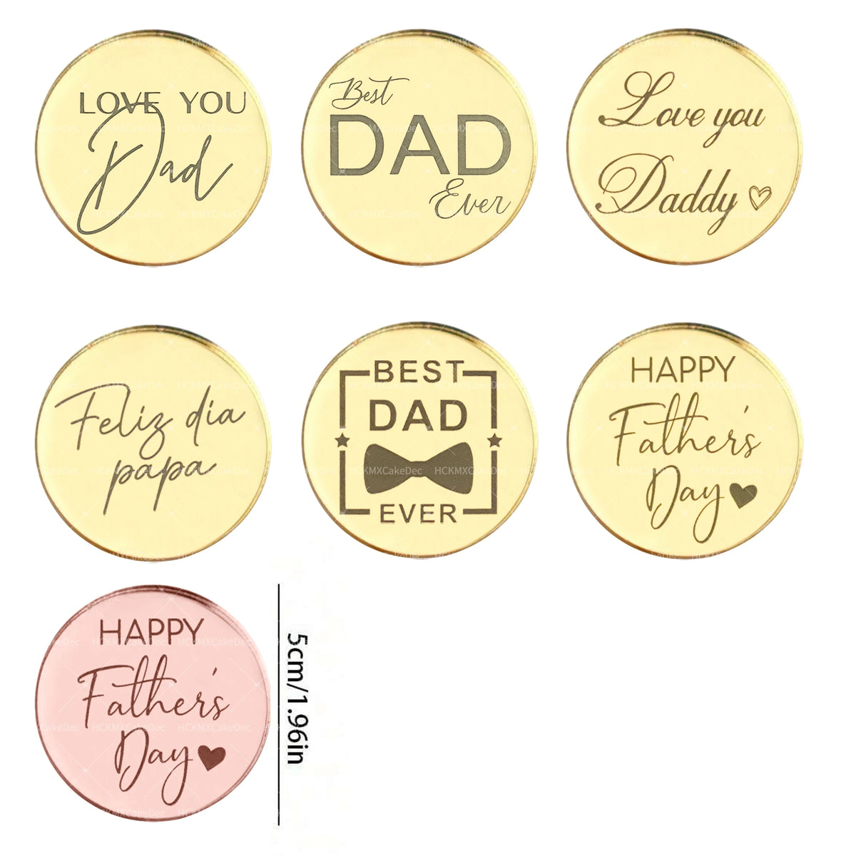 10pcs Gold Acrylic Best DAD Ever/LOVE YOU Dad Cake Toppers for Happy Father`s Day Birthday Party Cake Decorations