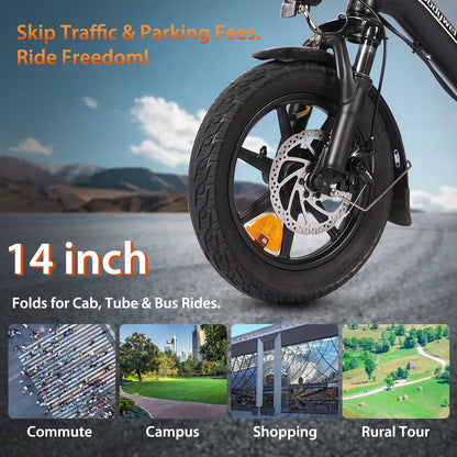 Bodywel T16Pro Folding Electric Bike | 250W Motor 14-Inch Wheels | Commuter E-Bike with Disc Brakes