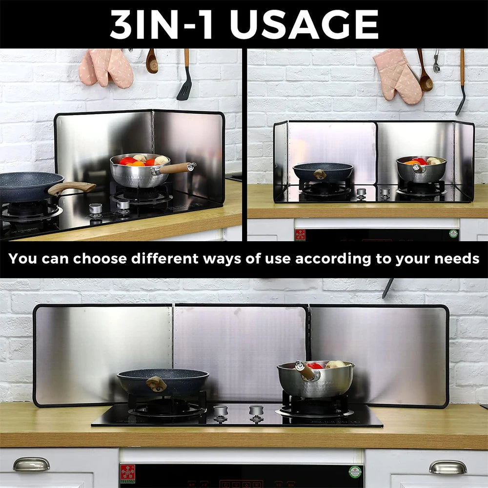 LMETJMA Splatter Guard Foldable Stainless Steel Oil Splash Board Nonstick Oil Splatter Guard Heat Insulation Board For Stove Top