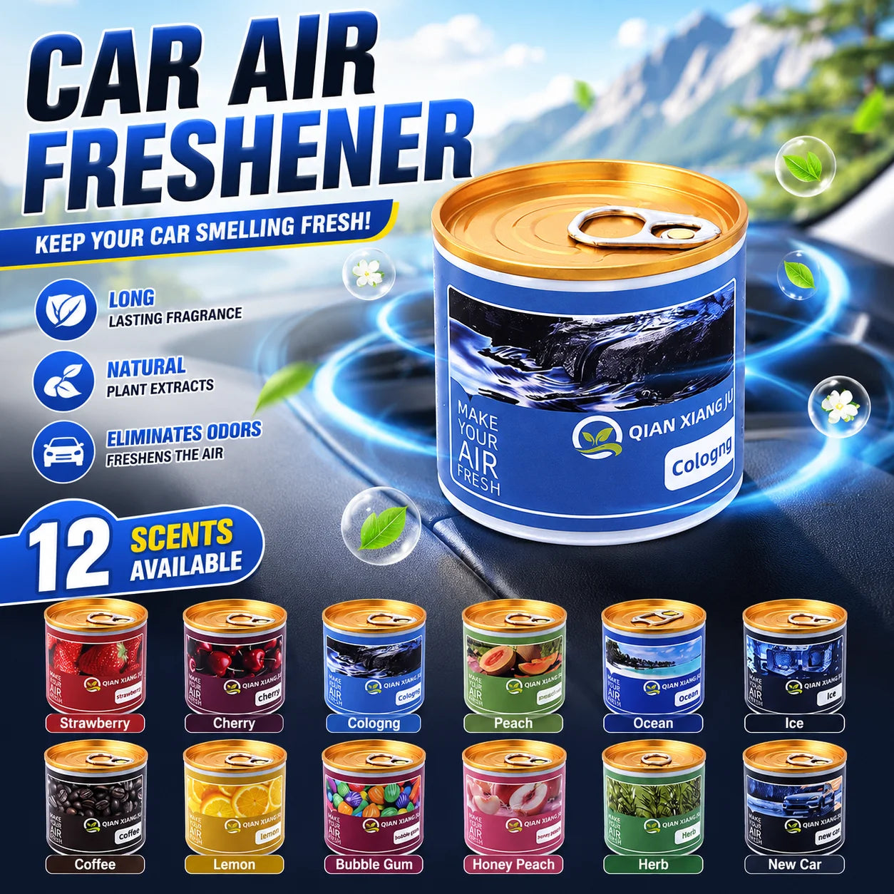 Car Air Freshener Bubble Gum Scent Organic Cans Odor Eliminator Long-Lasting Strong Fragrance Aromatherapy For Auto Home Closet