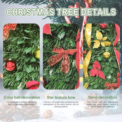 Pre-Decorated Pop-Up Christmas Tree Warm White Lights Gold Ornaments Folding Christmas Tree Easy Assembly Space-Saving