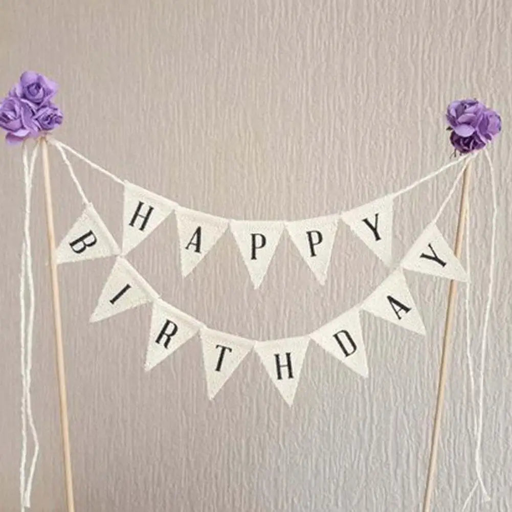 New Birthday Cake Flag Topper Baking Decoration Tools Wood Gadgets Paper Decor Happy Party Birthday Decor With Letter Pattern