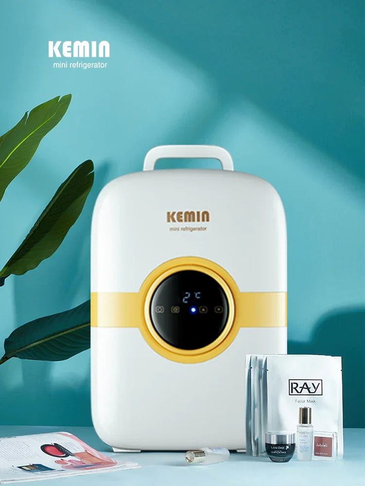 Mini refrigerator for storing facial masks, facial creams and cosmetics. Beauty refrigeration for skin care cosmetics.