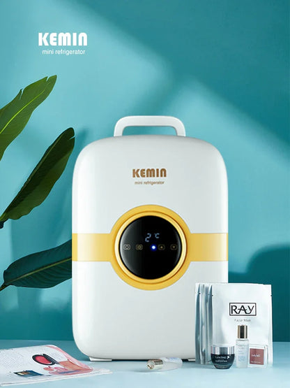 Mini refrigerator for storing facial masks, facial creams and cosmetics. Beauty refrigeration for skin care cosmetics.