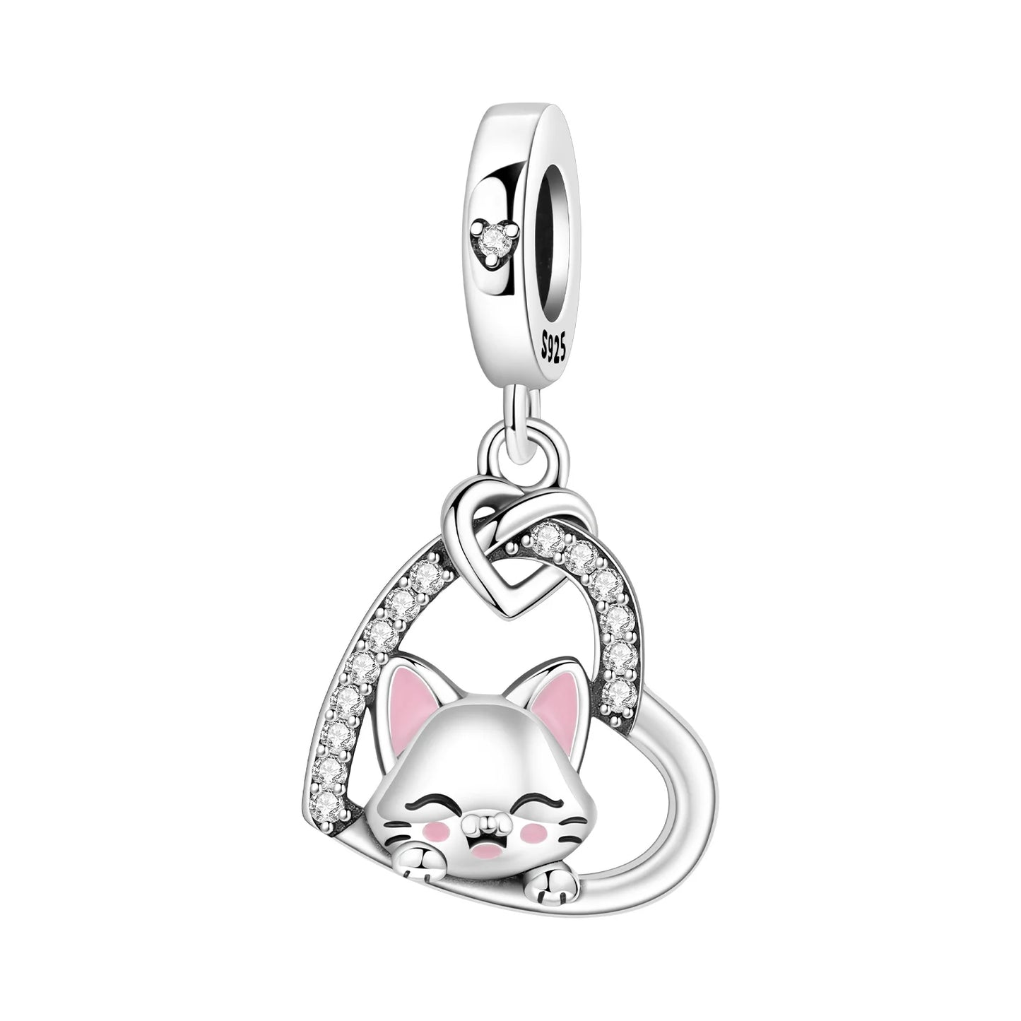 Hot Sale 925 Sterling Silver Dog Cat Cute Pet Animals Pendant Birthday Party Gift for Women Bangle Bracelet Necklace DIY Jewelry