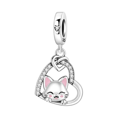 Hot Sale 925 Sterling Silver Dog Cat Cute Pet Animals Pendant Birthday Party Gift for Women Bangle Bracelet Necklace DIY Jewelry