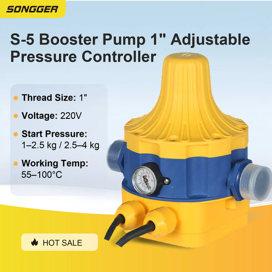 220V Automatic Water Booster Pump Controller Adjustable Pressure Water Pump Pressure Switch Dry Run Protection G1 Inch Thread