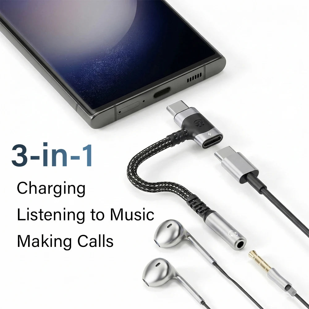 USB C to 3.5mm Audio Adapter with DAC for Gaming Headset Samsung S26 S25 iPhone 17 AUX Cable Converter Plug Kit