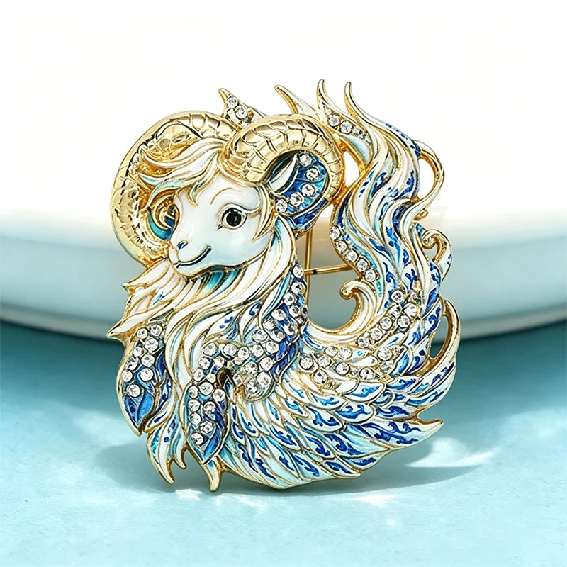 Wuli&baby Blue-and -White Porcelain Collection Animal Brooches For Women Unisex Goat Cat Butterfly Birds Party Office Brooch Pin