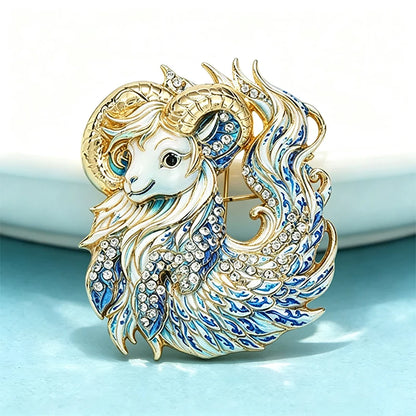 Wuli&baby Blue-and -White Porcelain Collection Animal Brooches For Women Unisex Goat Cat Butterfly Birds Party Office Brooch Pin