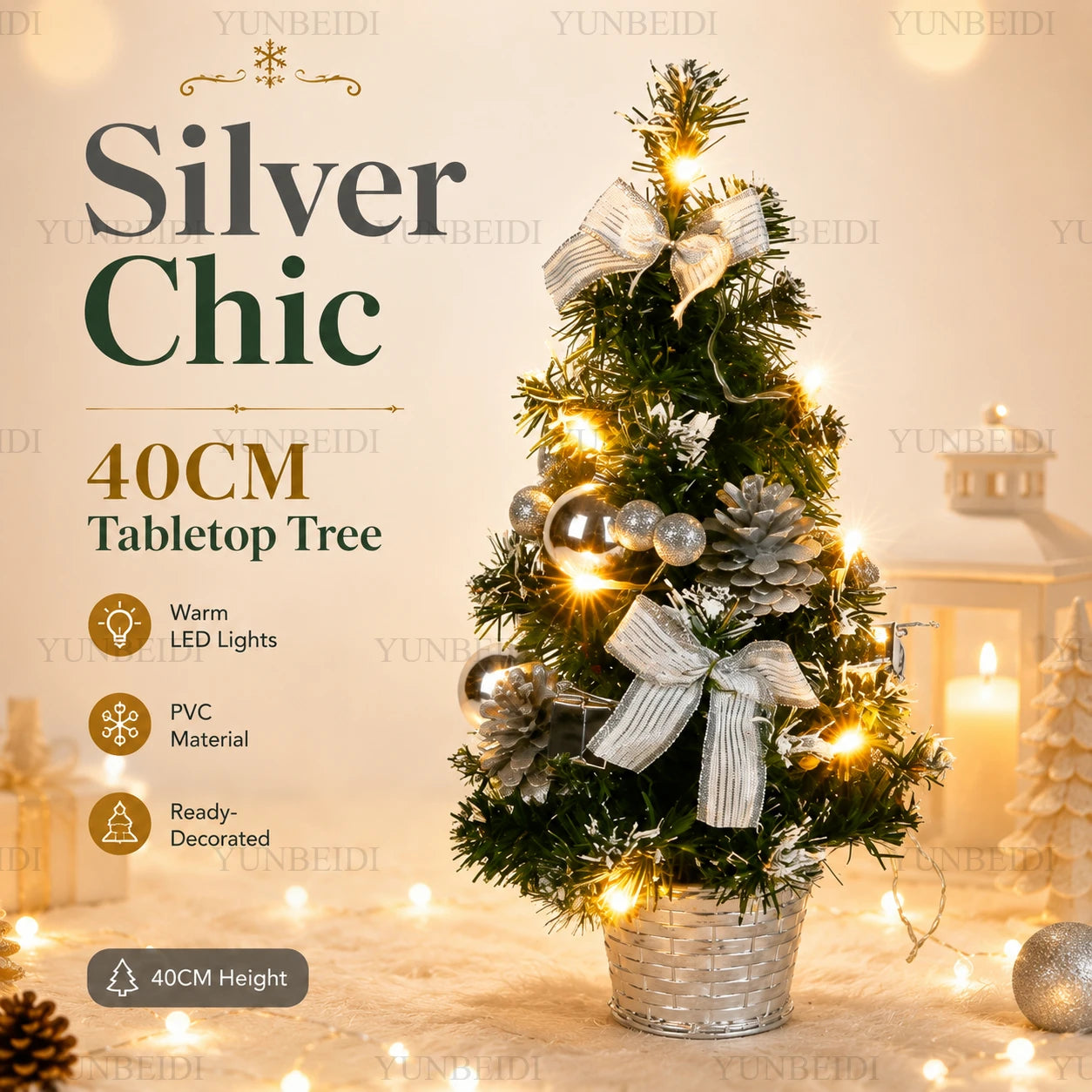 40CM Christmas Tree with LED Lights Mini Artificial Christmas Tree Home Desktop Decoration Christmas Decoration New Year Gift