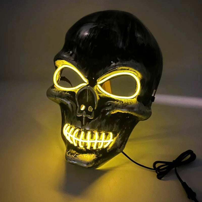 Evil Skull Mask Halloween Carnival Masquerade Haunted House Scary Decoration Cosplay Skeleton Scary Theme Party Light Up Mask