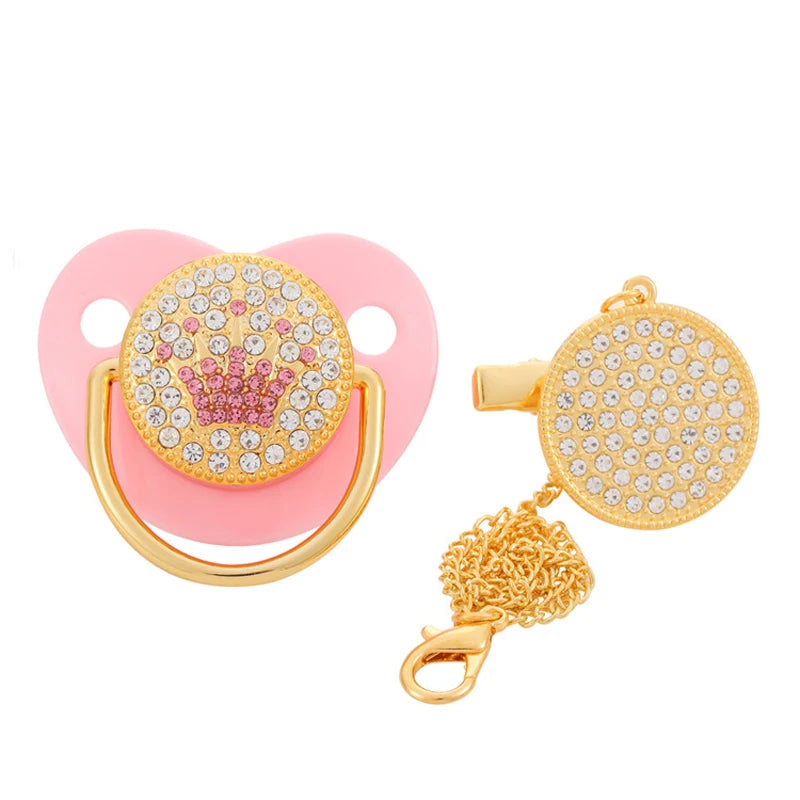 Baby Shower Gifts Baby Pacifier Rhinestone Pacifier Clips Princess Bling BPA Free Silicone Infant Nipple Newborn Baby Soother
