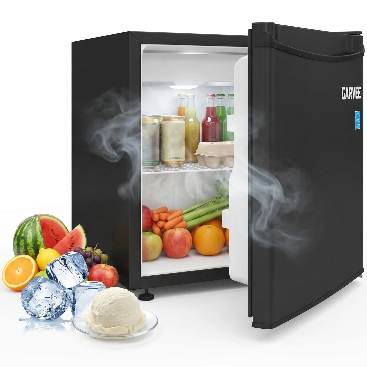 1.6 Cu. ft. Mini Refrigerator Single-Door Compact Fridge with Freezer with LED Adjustable Shelves for Dorm, Office, Bedroom, Kitchen, Bar