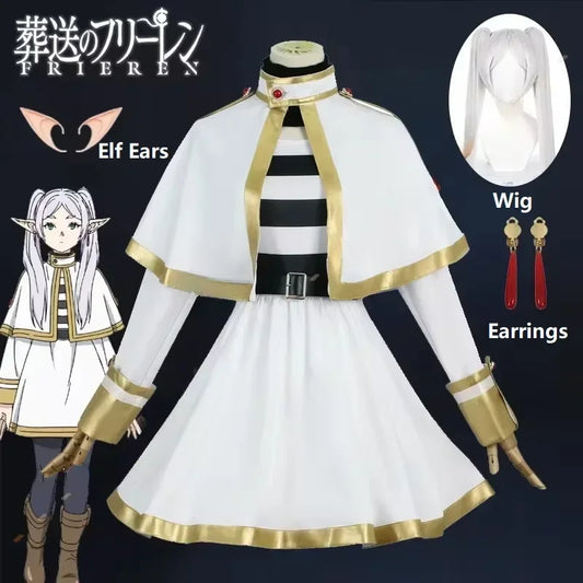 Sousou No Frieren Cosplay Costume Wig Shoes Anime Figures Magician Dress Elf Ear Halloween Party Charistmas for Women